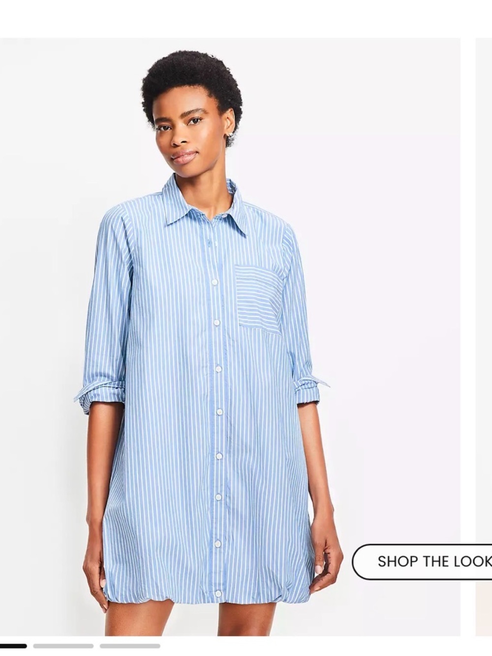 LOFT Light Blue & White Striped Long-Sleeve Shirt Dress